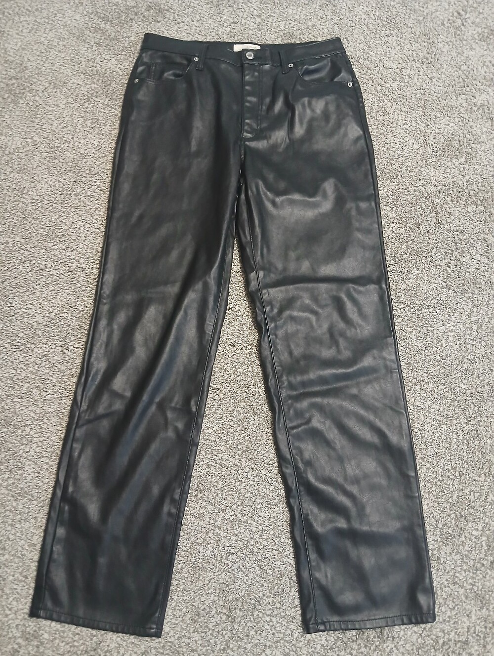 Universal Thread Black Straight-Leg Faux Leather Jeans Size 12R